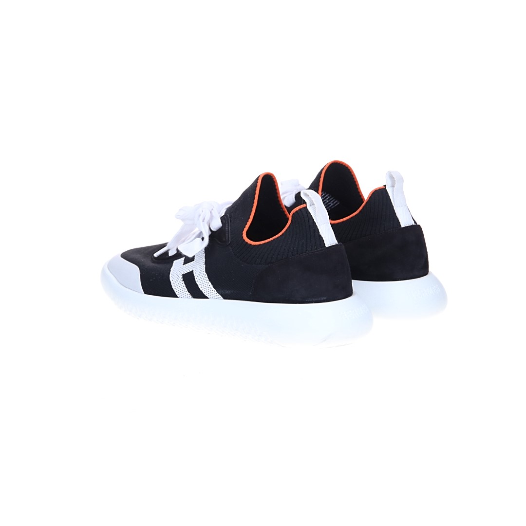 HERMÈS SNEAKER SHOES 'DUEL' MADE OF WOVEN FABRIC AND CALFSKIN IN SILVER IN SIZE 39
