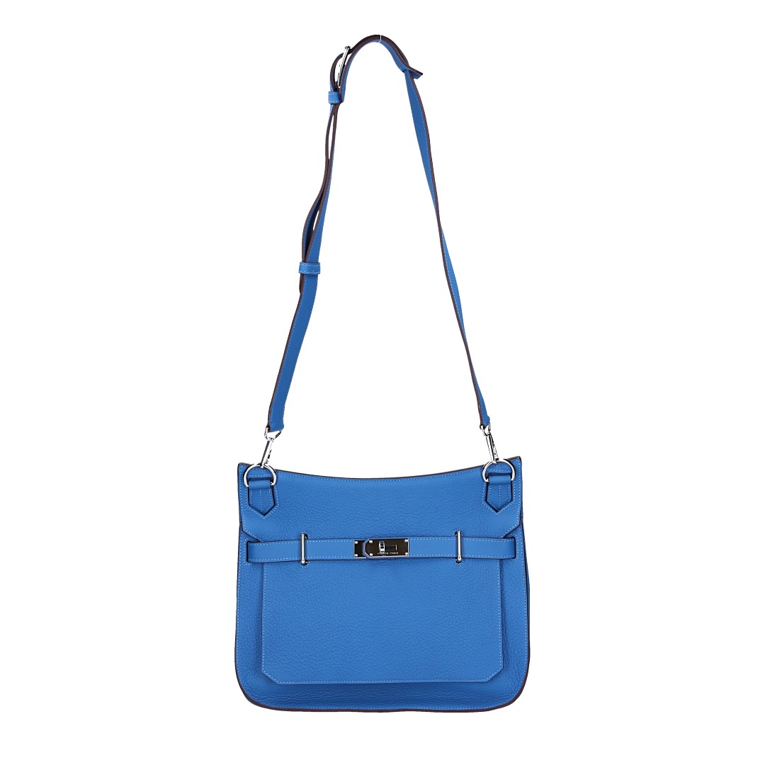 HERMÈS JYPSIÈRE  34 HANDTASCHE AUS CLÉMENCE-JUNGSTIERLEDER IN BLEU MYKONOS MIT PHW