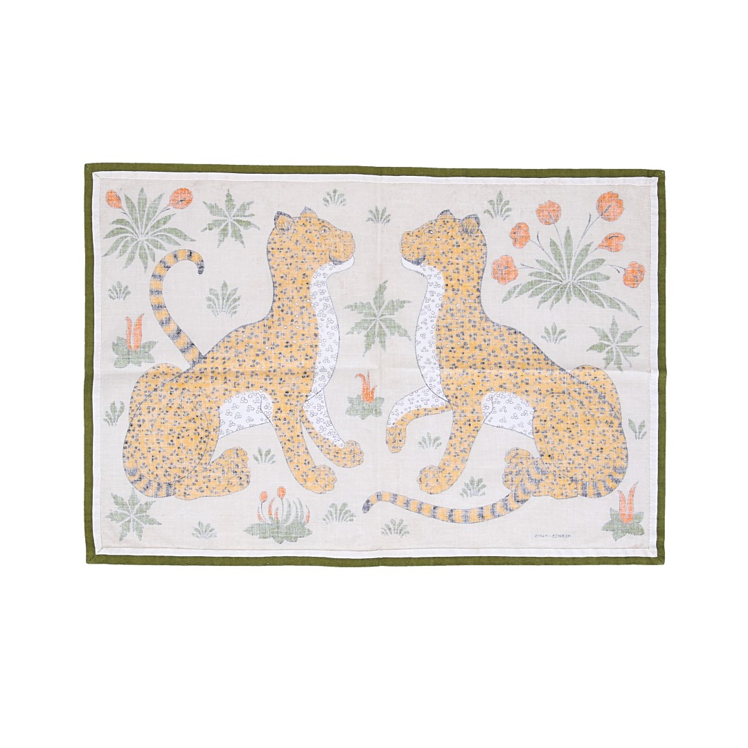 Hermès 3 x Table Sets Made of Cotton 'Mascara Bacchic and Vines of Grape'