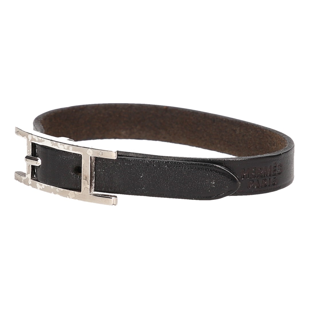 HERMÈS HAPI SINGLE TOUR ARMBAND AUS LEDER IN DEN FARBEN SCHWARZ/PALLADIUM