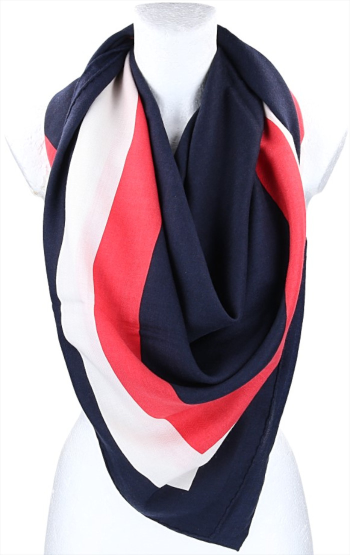HERMÈS CASHMERE-SILK SCARF 140 x 140 CM SHAWL IN DARK NAVY, RED, AND WHITE