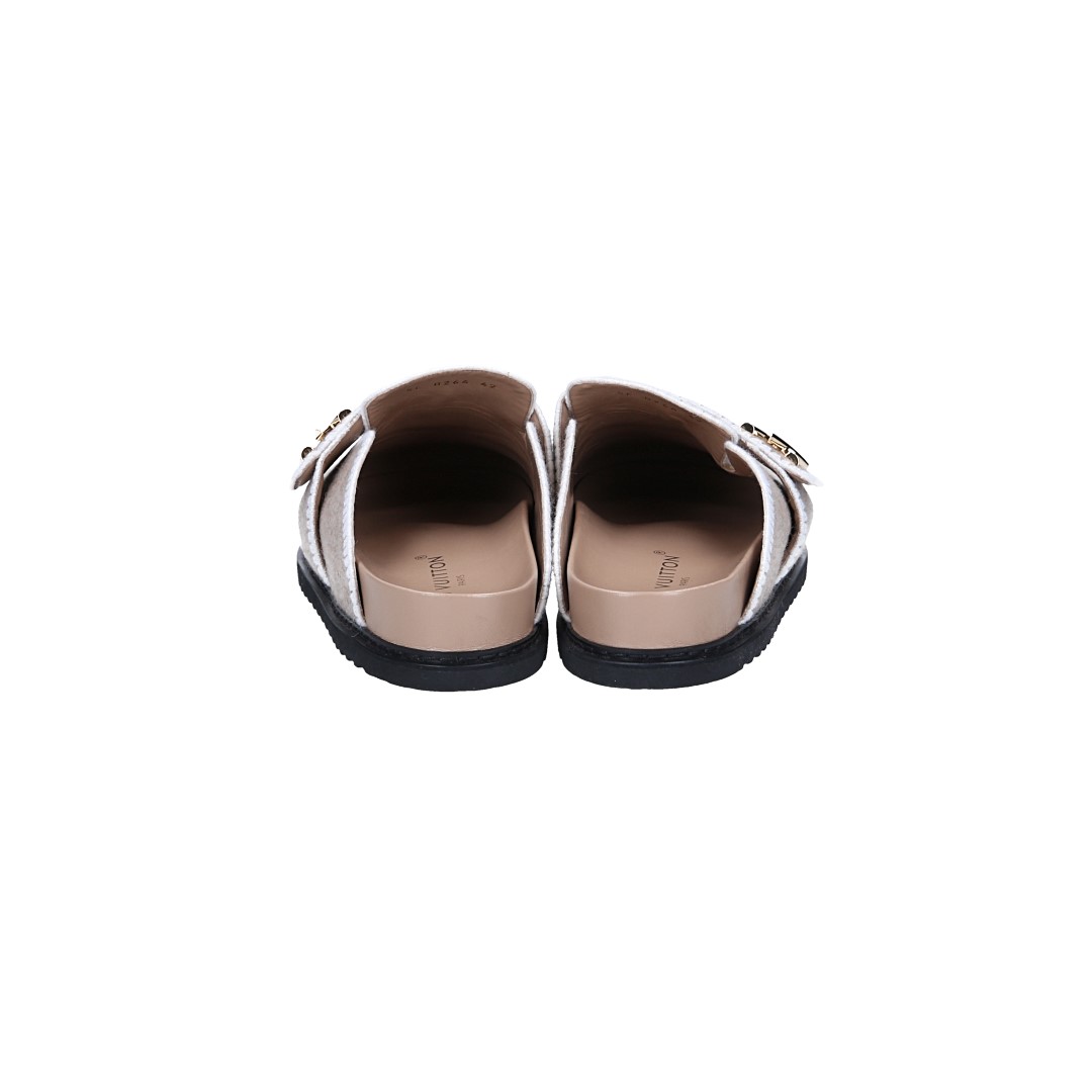 LOUIS VUITTON PANTOLETTEN SCHUHE 'LV COSY FLAT COMFORT CLOG' AUS WOLLE IN BEIGE GR. 42