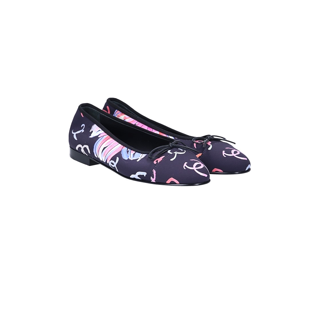 CHANEL BALLERINA SCHUHE AUS TEXTIL IN MEHRFARBIG GR. 37 (F G02819)