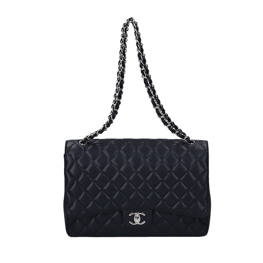 CHANEL TIMELESS DOUBLE FLAP HANDTASCHE (MAXI) AUS KALBSLEDER IN SCHWARZ MIT SHW (A58601)