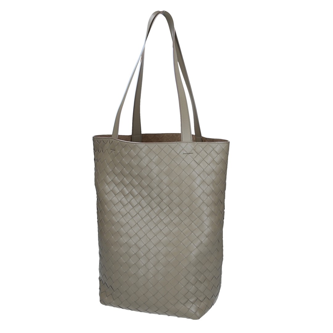 BOTTEGA VENETA KLEINE NORTH-SOUTH HANDTASCHE AUS INTRECCIATO KALBSLEDER IN TRAVERTINE