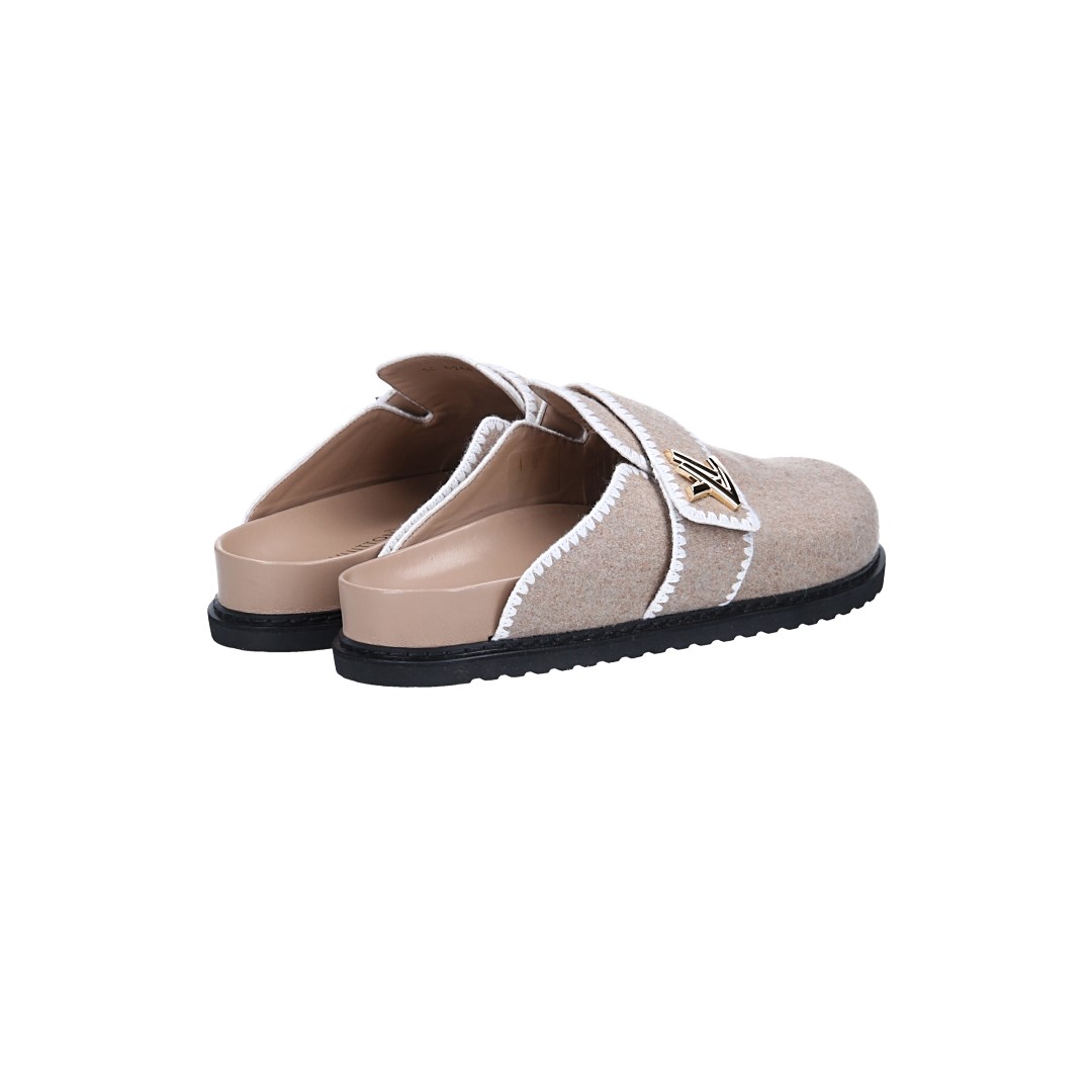 LOUIS VUITTON PANTOLETTEN SCHUHE 'LV COSY FLAT COMFORT CLOG' AUS WOLLE IN BEIGE GR. 42