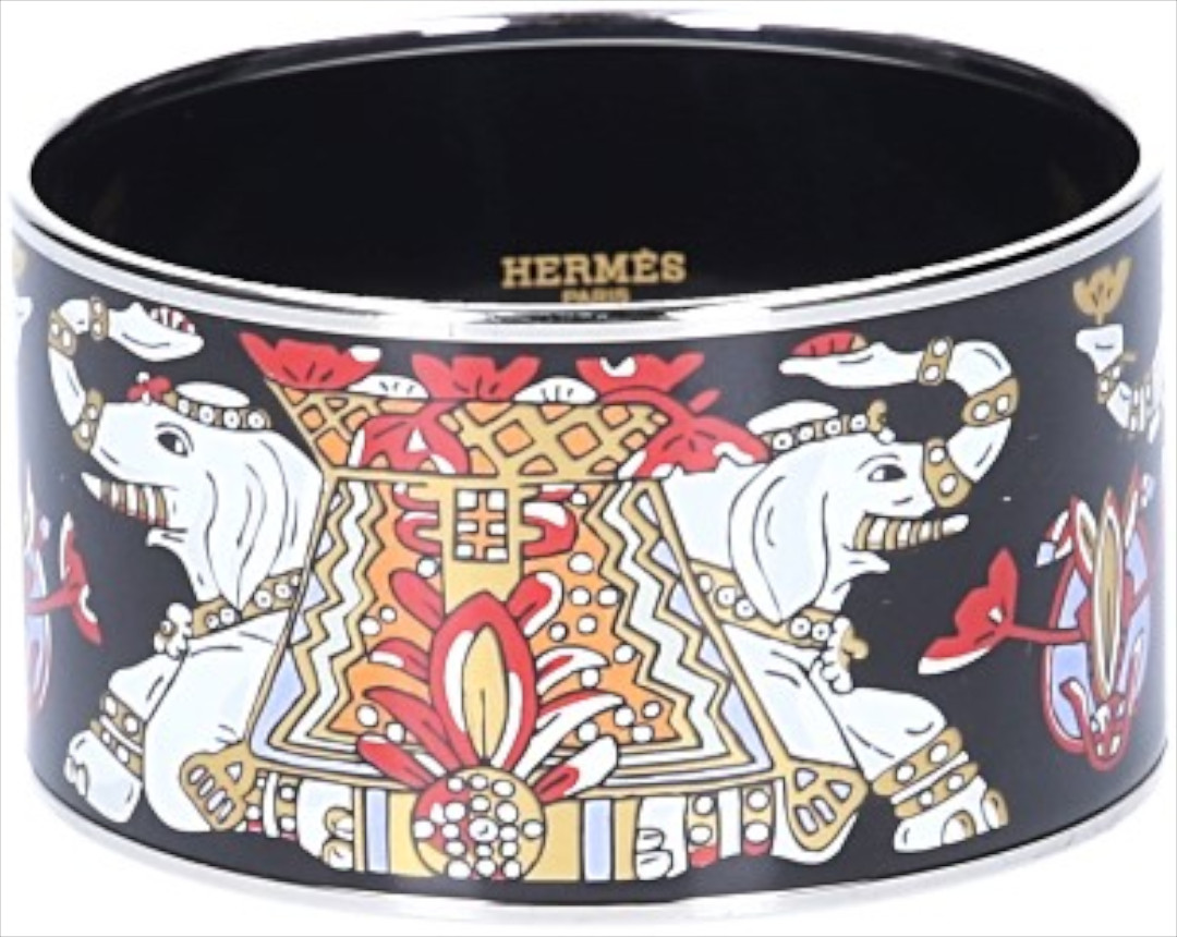 HERMÈS ARMREIF 35 MM EXTRA-BREIT AUS EMAIL MIT EINER EINFASSUNG AUS METALL MIT PALLADIUMAUFLAGE GR. 70