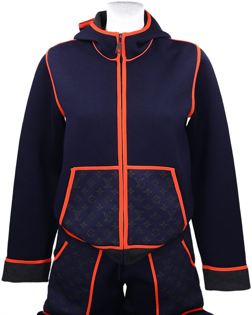 LOUIS VUITTON HOODIE UND JOGGING-HOSE 'VIVID' AUS EINEM WOLLE-SEIDE-MIX IN GR. S