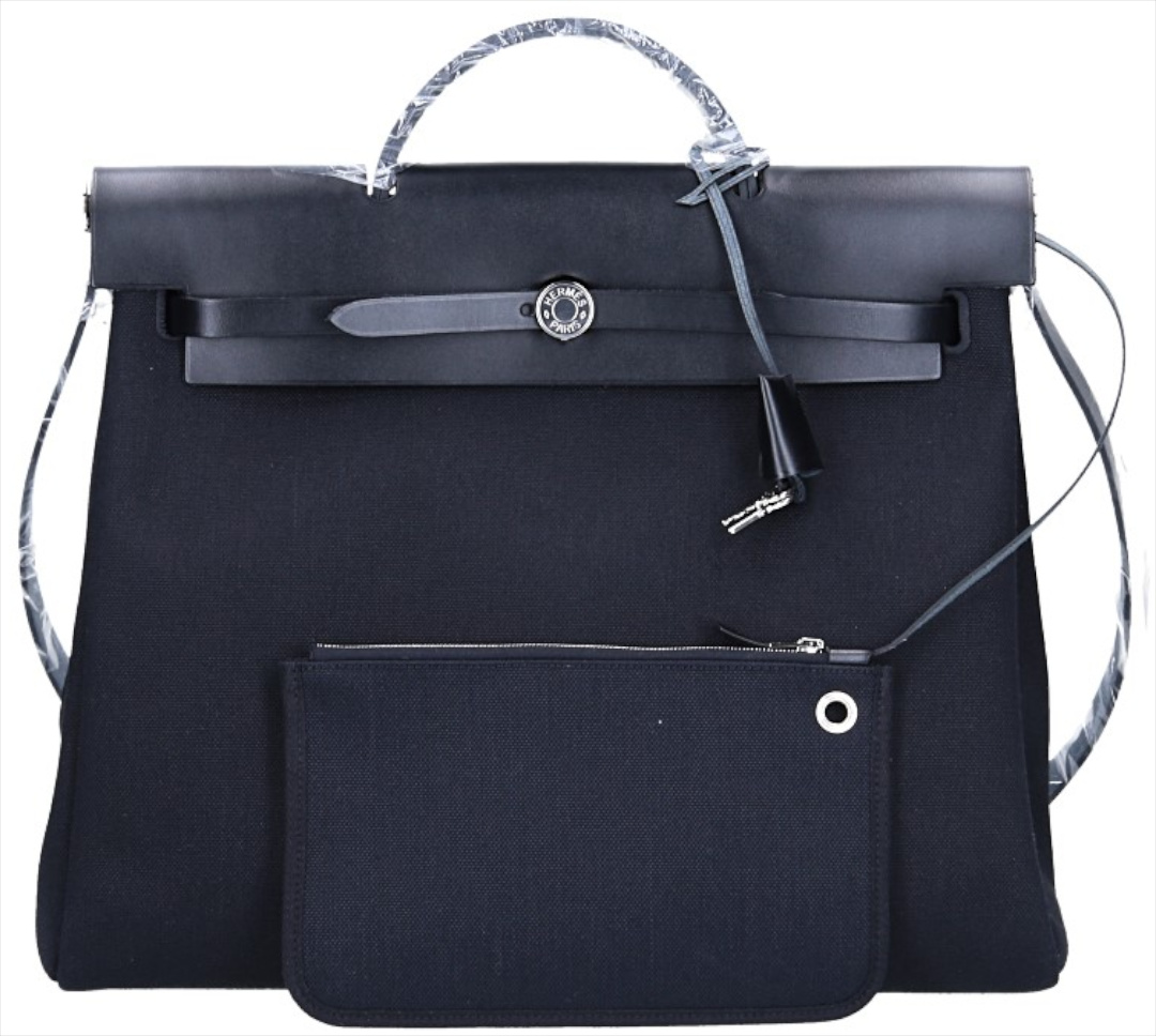 HERMÈS HERBAG ZIP 39 HANDTASCHE AUS TOILE UND HUNTER-RINDSLEDER MIT PHW
