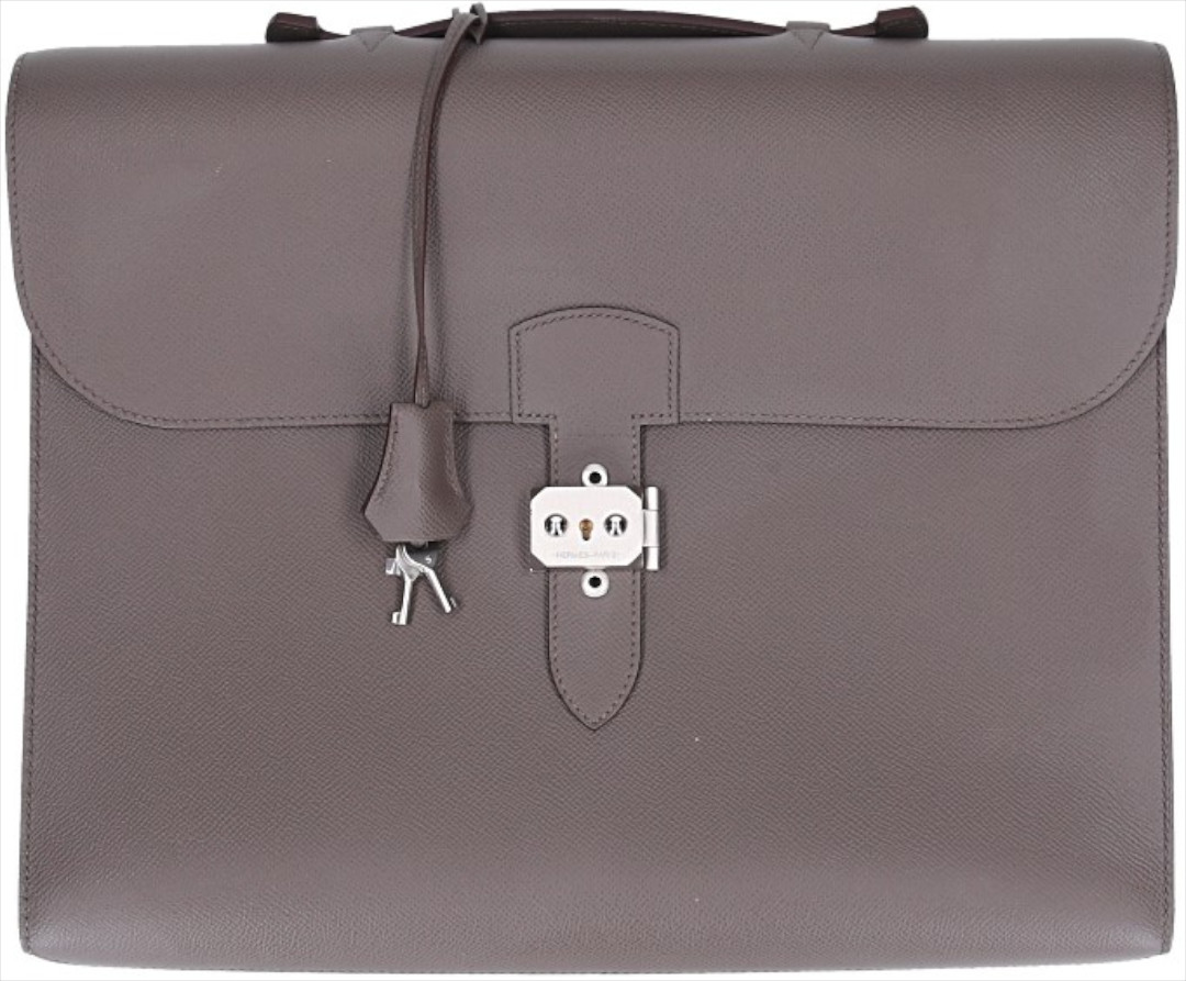 HERMÈS SAC À DÉPÊCHES LIGHT 1-37 AKTENTASCHE AUS VEAU EPSOM IN ÉTOUPE MIT PHW