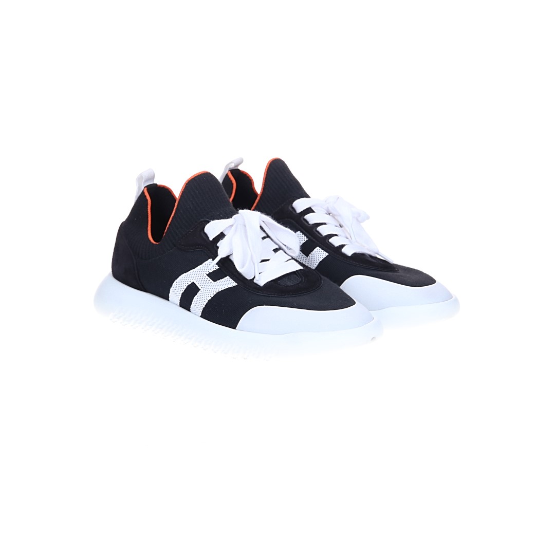 HERMÈS SNEAKER SHOES 'DUEL' MADE OF WOVEN FABRIC AND CALFSKIN IN SILVER IN SIZE 39