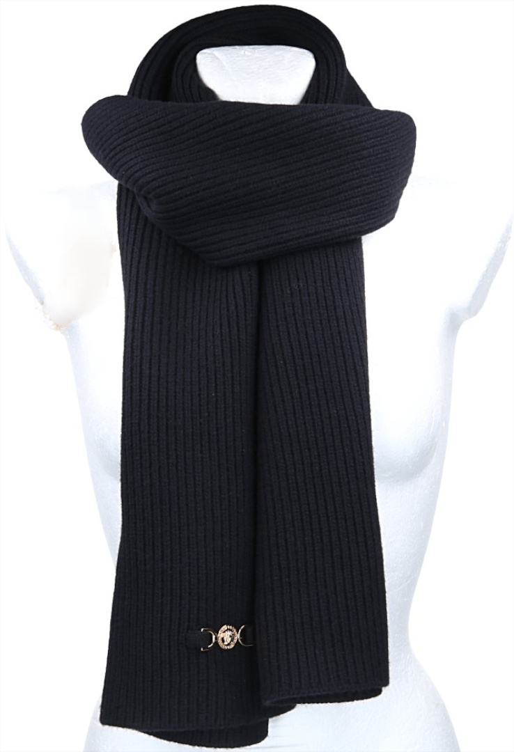 VERSACE GERIPPTER STRICKSCHAL AUS WOLLE UND KASCHMIR IN SCHWARZ