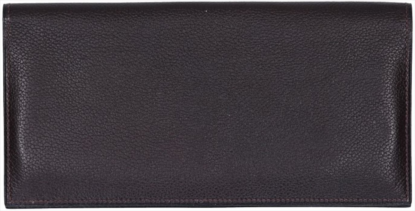 43671_Hermes_2D_0007 HERMÈS LANGE BRIEFTASCHE AUS GENARBTEM LEDER IN DUNKELBRAUN
