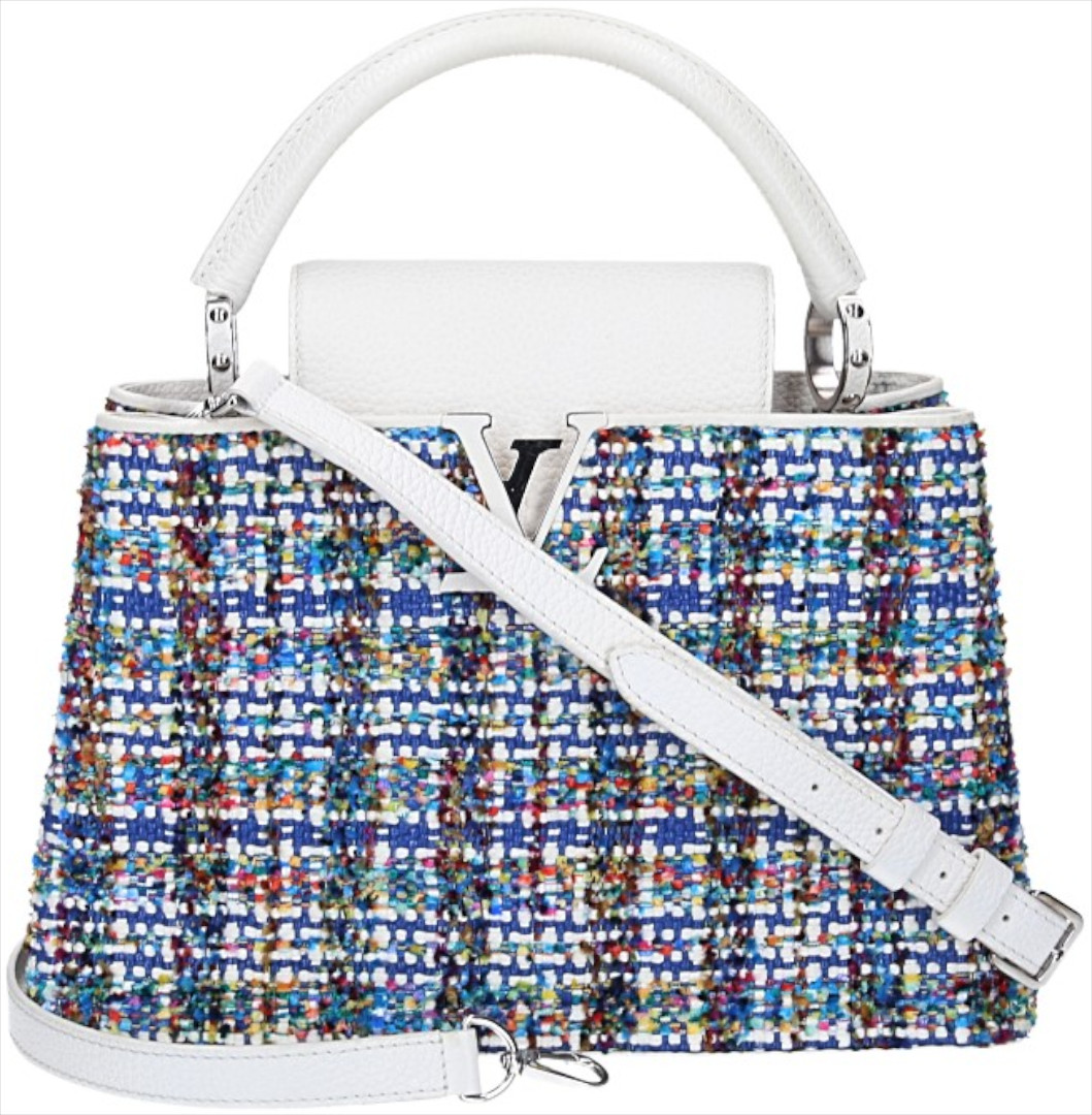 LOUIS VUITTON CAPUCINES PM HANDTASCHE AUS TWEED UND LEDER IN BLANC (M54430)