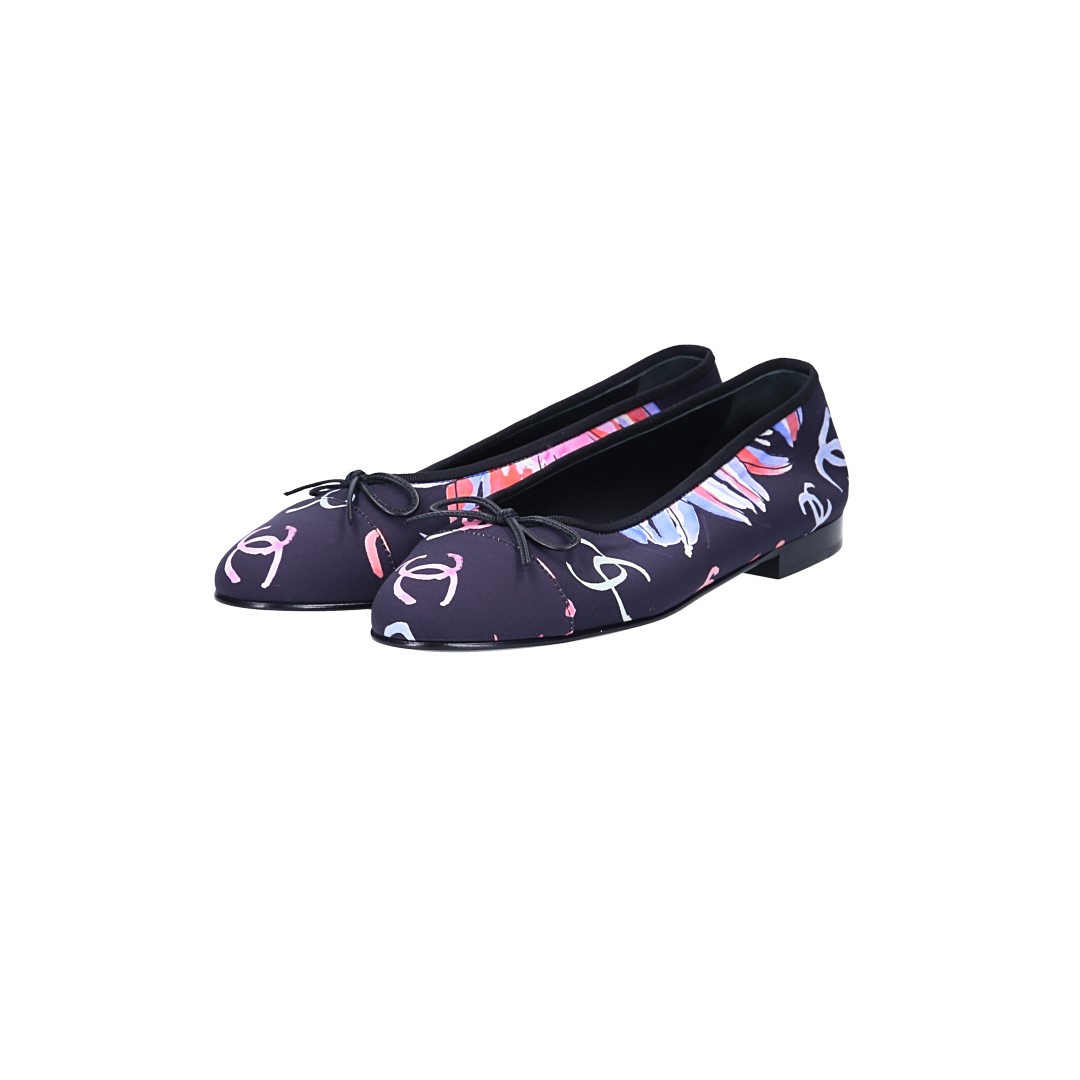 CHANEL BALLERINA SCHUHE AUS TEXTIL IN MEHRFARBIG GR. 37 (F G02819)