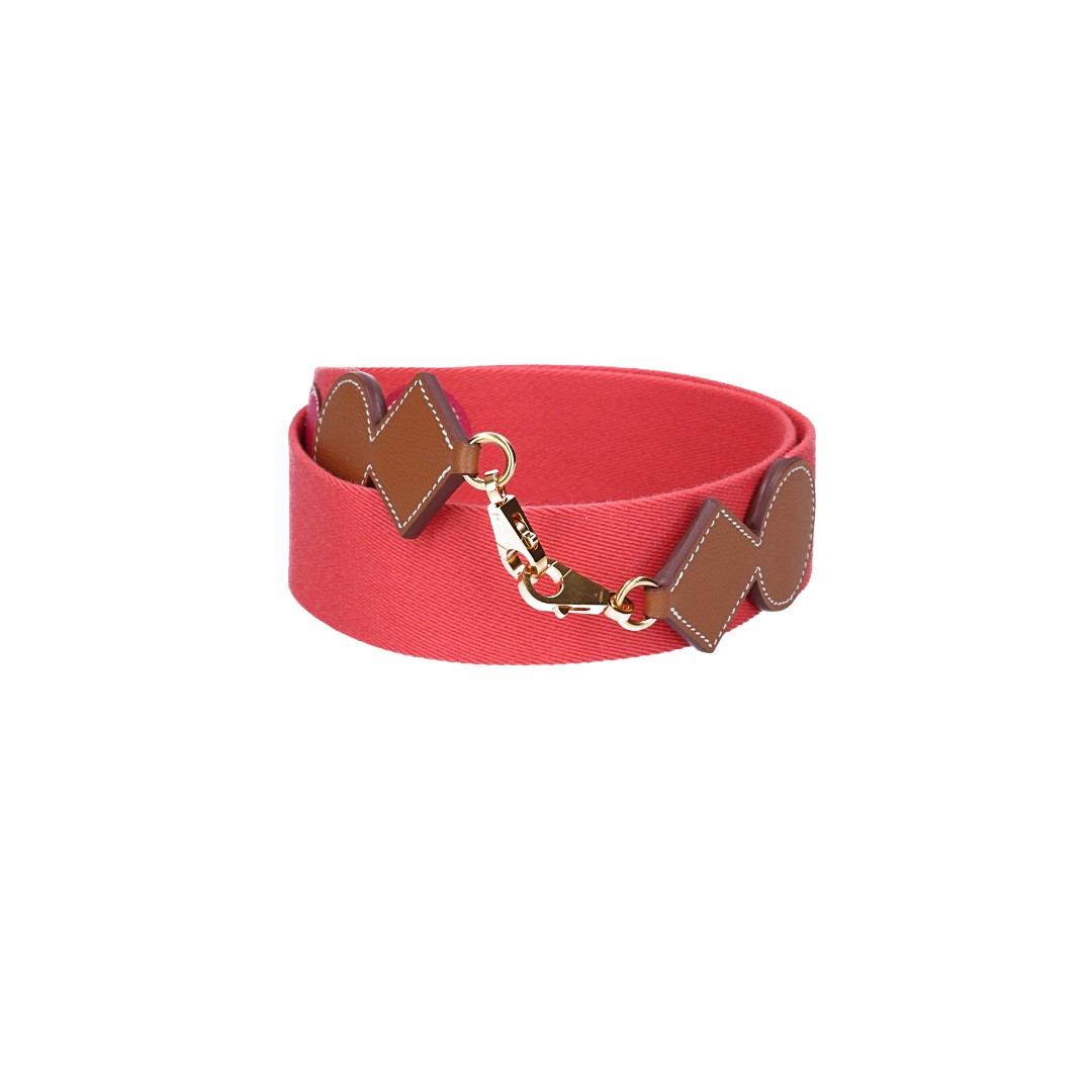 HERMÈS SHOULDER STRAP 'ZIGZAG' MADE OF SWIFT CALF LEATHER AND TEXTILE IN GOLD/WHITE/GOLD WITH GHW