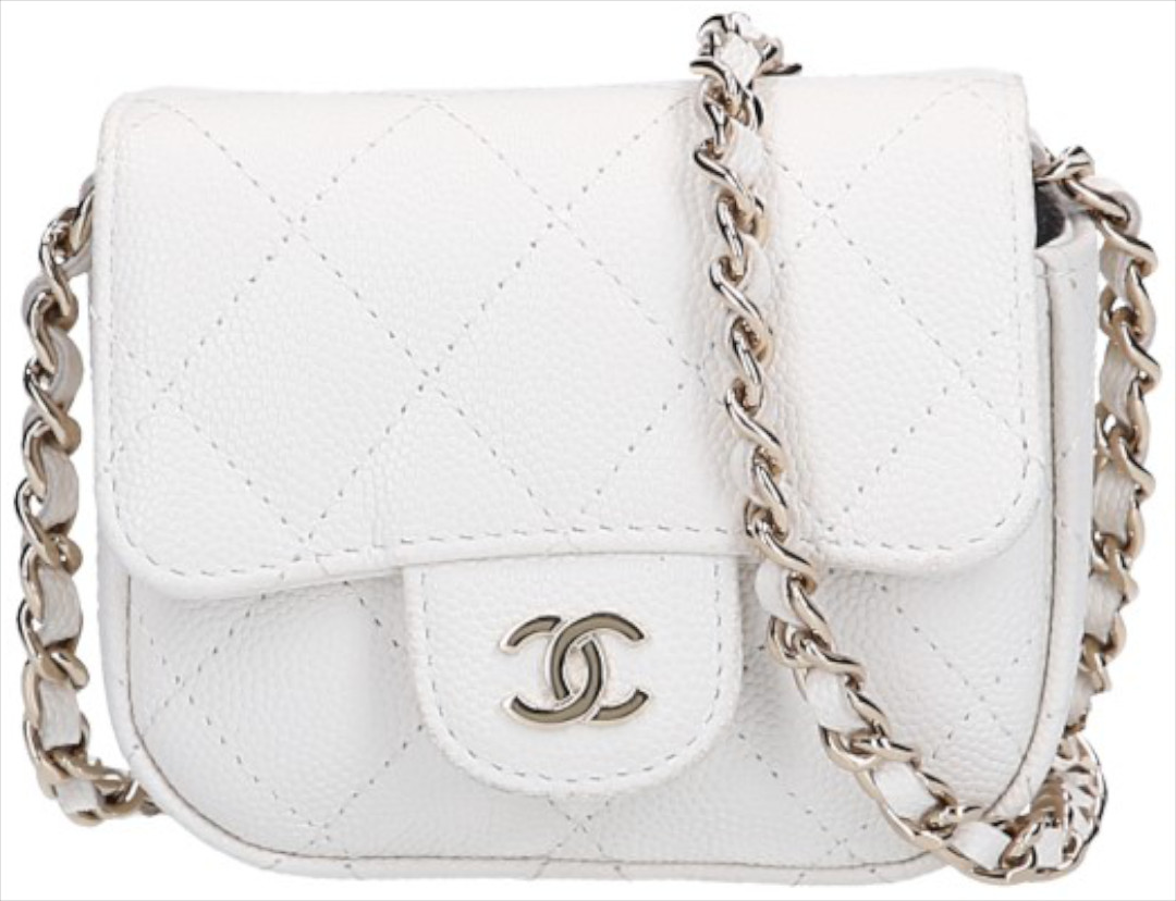 CHANEL KARTENETUI UMHÄNGETASCHE 'TIMELESS' AUS GENARBTEM KALBSLEDER IN CREME-WEISS MIT LGHW (AP2475)