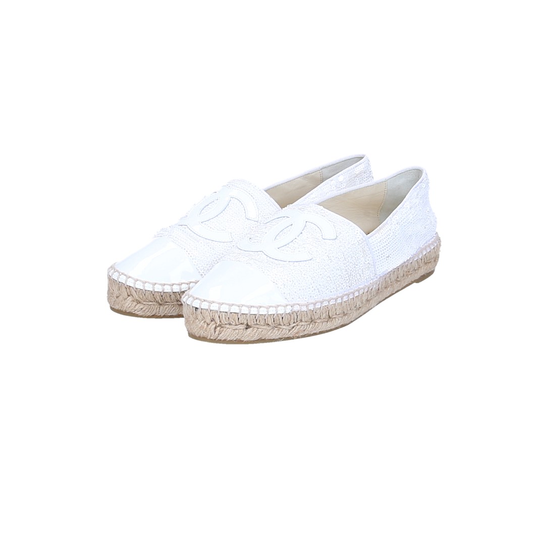 48703-Chanel-Spadrilles-Weiss_2D_0002 CHANEL ESPADRILLES MIT PAILETTEN IN WEISS GR. 40 (Z G29762)