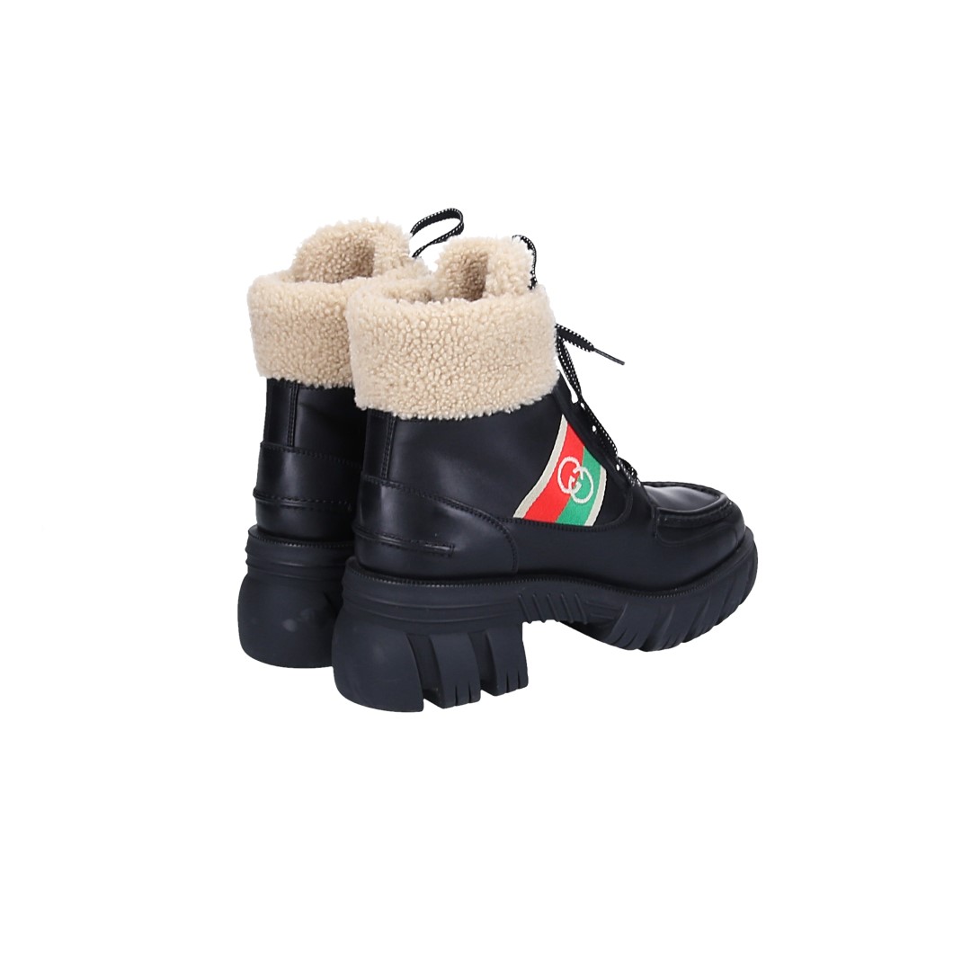 GUCCI GEFÜTTERTE SCHNÜR-BOOTS STIEFELETTE AUS LEDER IN SCHWARZ GR. 41