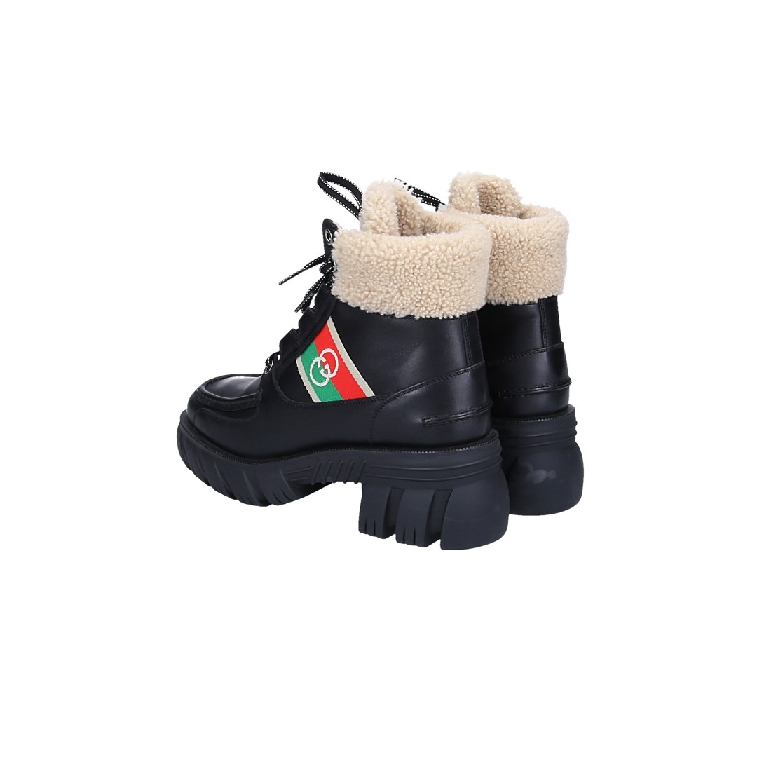 GUCCI GEFÜTTERTE SCHNÜR-BOOTS STIEFELETTE AUS LEDER IN SCHWARZ GR. 41