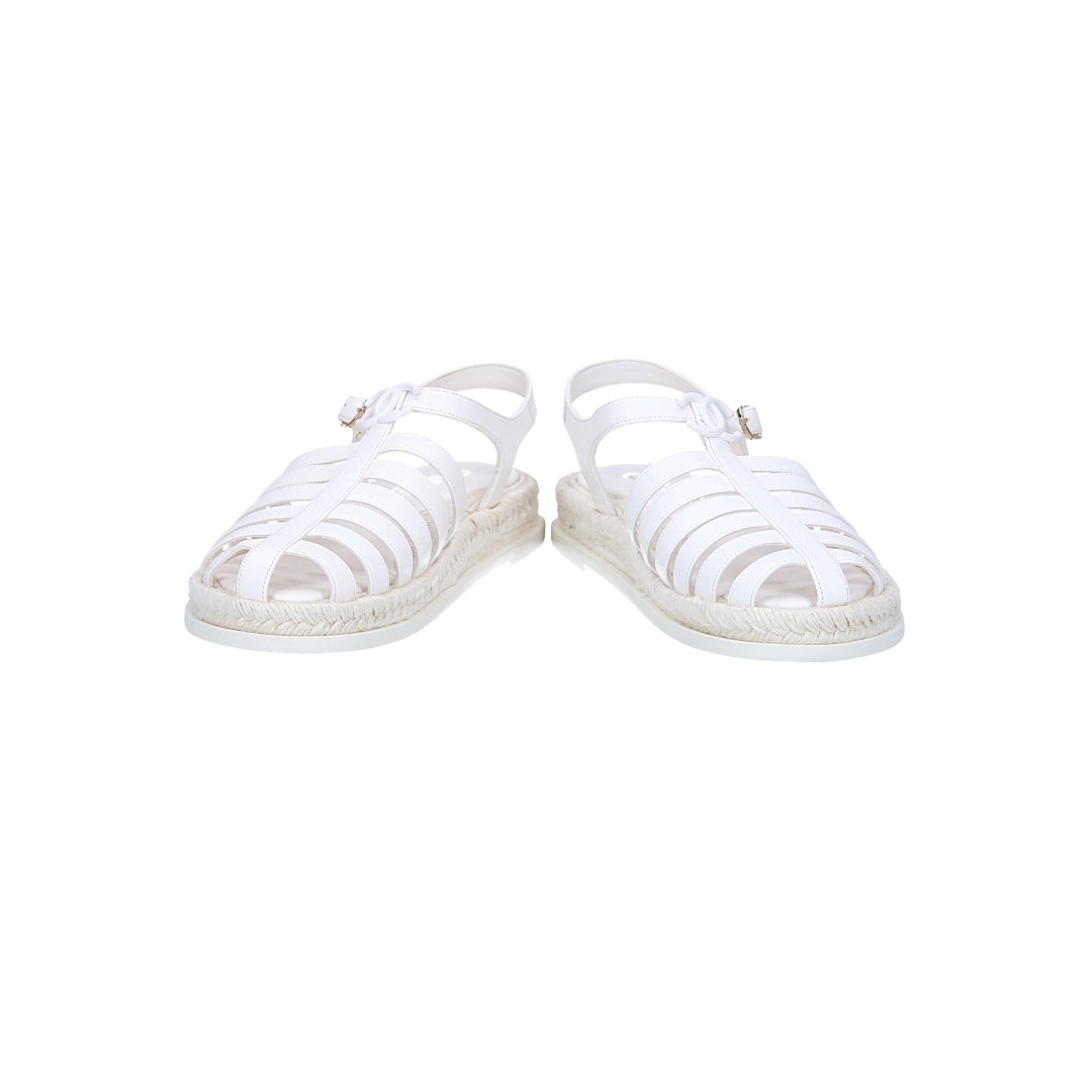 CHANEL SANDALE AUS LEDER UND BAST IN WEISS MIT GHW GR. 39 (B G45425)