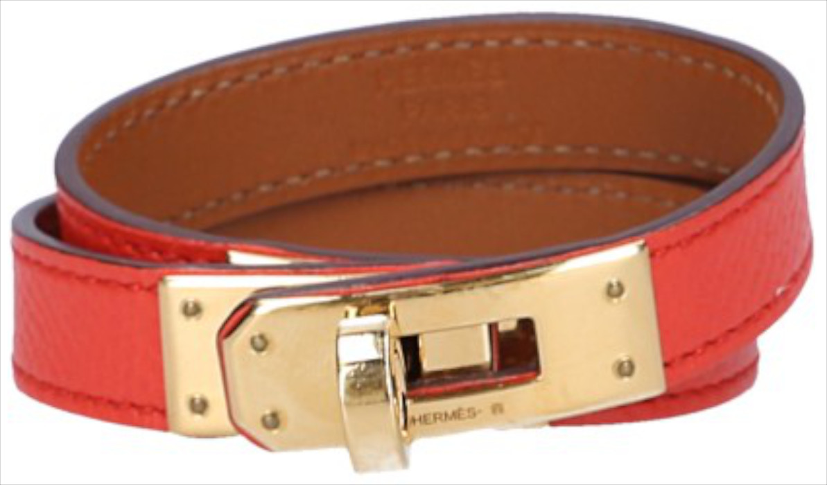 HERMÈS ARMBAND 'KELLY DOUBLE TOUR' AUS EPSOM-KALBSLEDER IN ORANGE POPPY MIT GHW GR. T1/XS