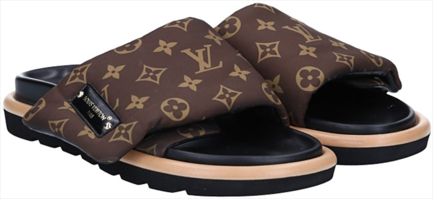 LOUIS VUITTON PANTOLETTEN SCHUHE 'POOL PILLOW COMFORT' AUS MONOGRAM NYLON IN CACAO GR. 41 (1AAEC0)