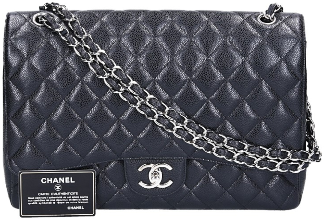 CHANEL TIMELESS DOUBLE FLAP HANDTASCHE (MAXI) AUS KALBSLEDER IN SCHWARZ MIT SHW (A58601)