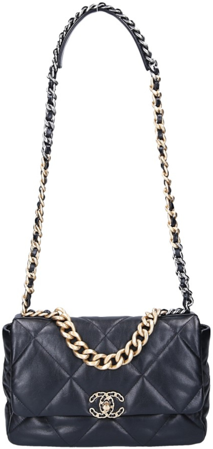 CHANEL 19 GROßE PATTENTASCHE HANDTASCHE AUS LAMMLEDER IN SCHWARZ (AS1161)
