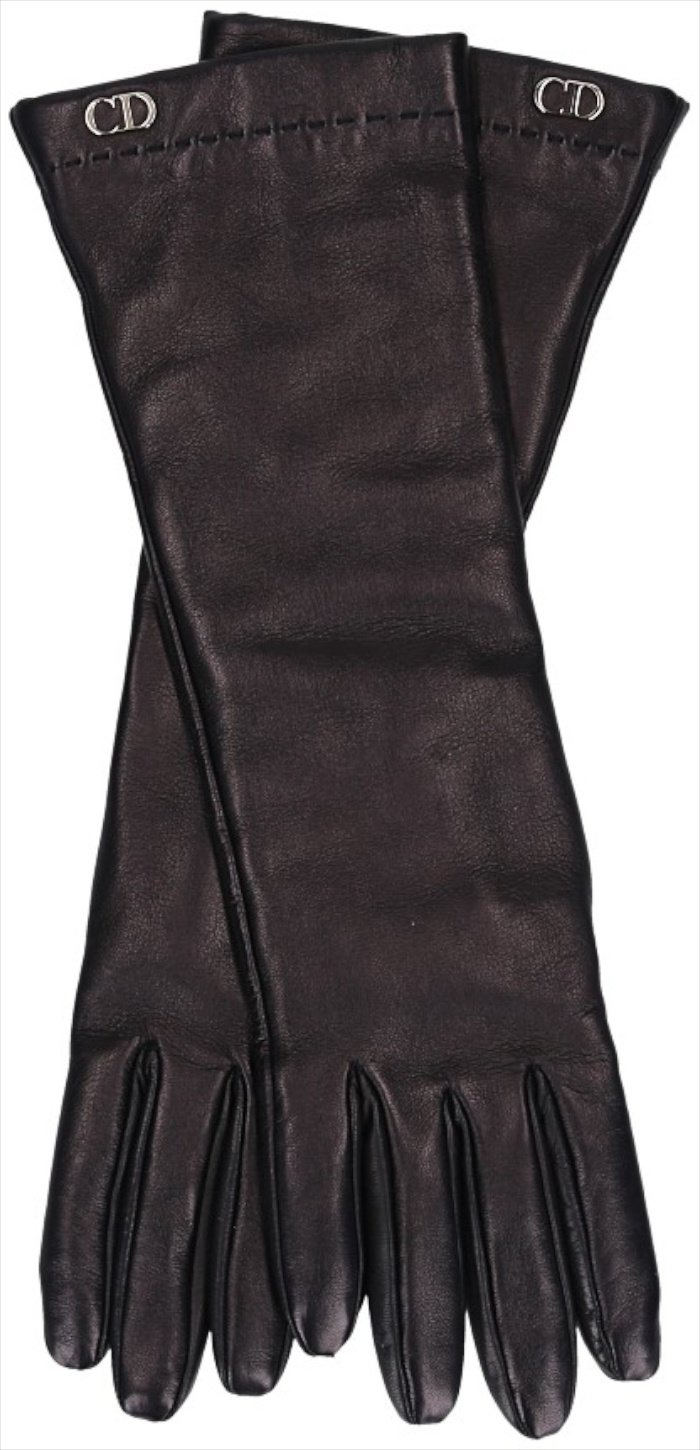 DIOR DAMEN-HANDSCHUHE AUS LEDER IN SCHWARZ MIT GOLDFARBENEM METALL-ELEMENT IN GR. 7,5