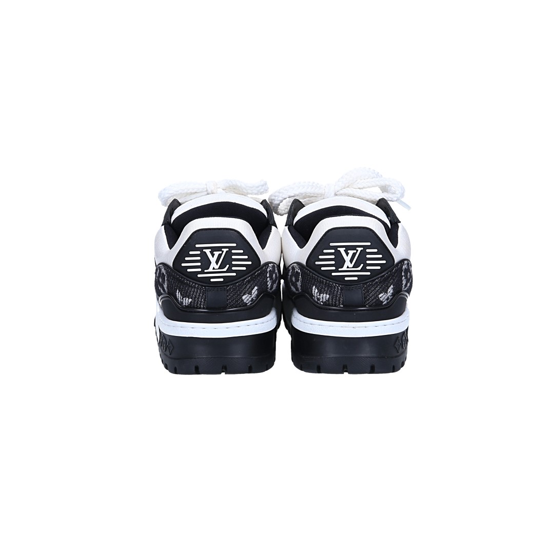 LOUIS VUITTON SNEAKER SCHUHE 'LV TRAINER MAXI' AUS KALBSLEDER UND MONOGRAM DENIM IN SCHWARZ GR. 40 (1AGZBP)