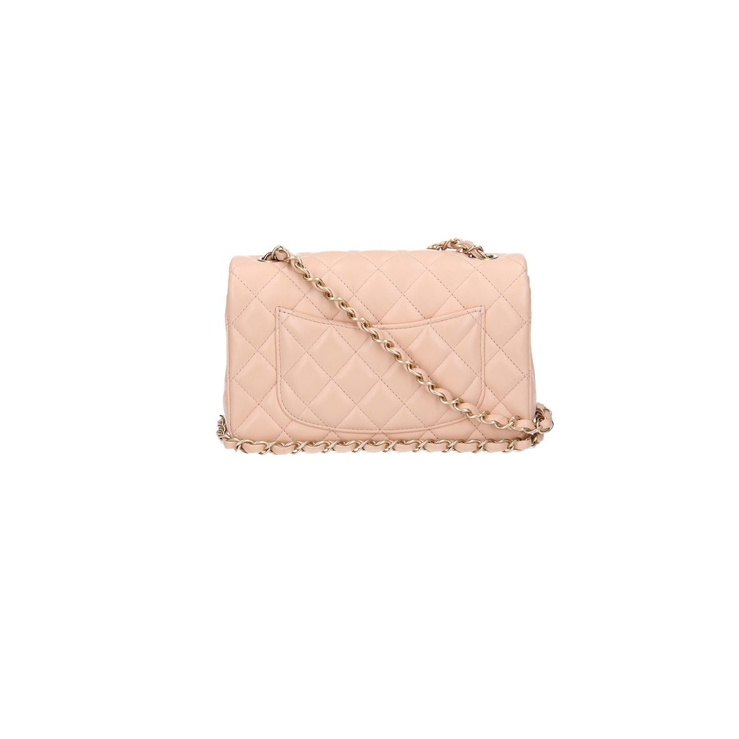 CHANEL TIMELESS SINGLE FLAP HANDTASCHE (NEW MINI) AUS LAMMLEDER IN BEIGE MIT GHW (A69900)