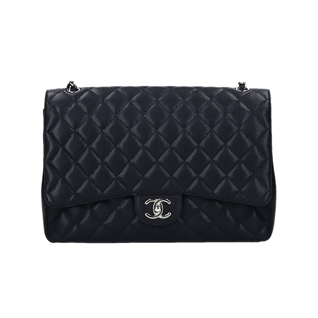 CHANEL TIMELESS DOUBLE FLAP HANDTASCHE (MAXI) AUS KALBSLEDER IN SCHWARZ MIT SHW (A58601)