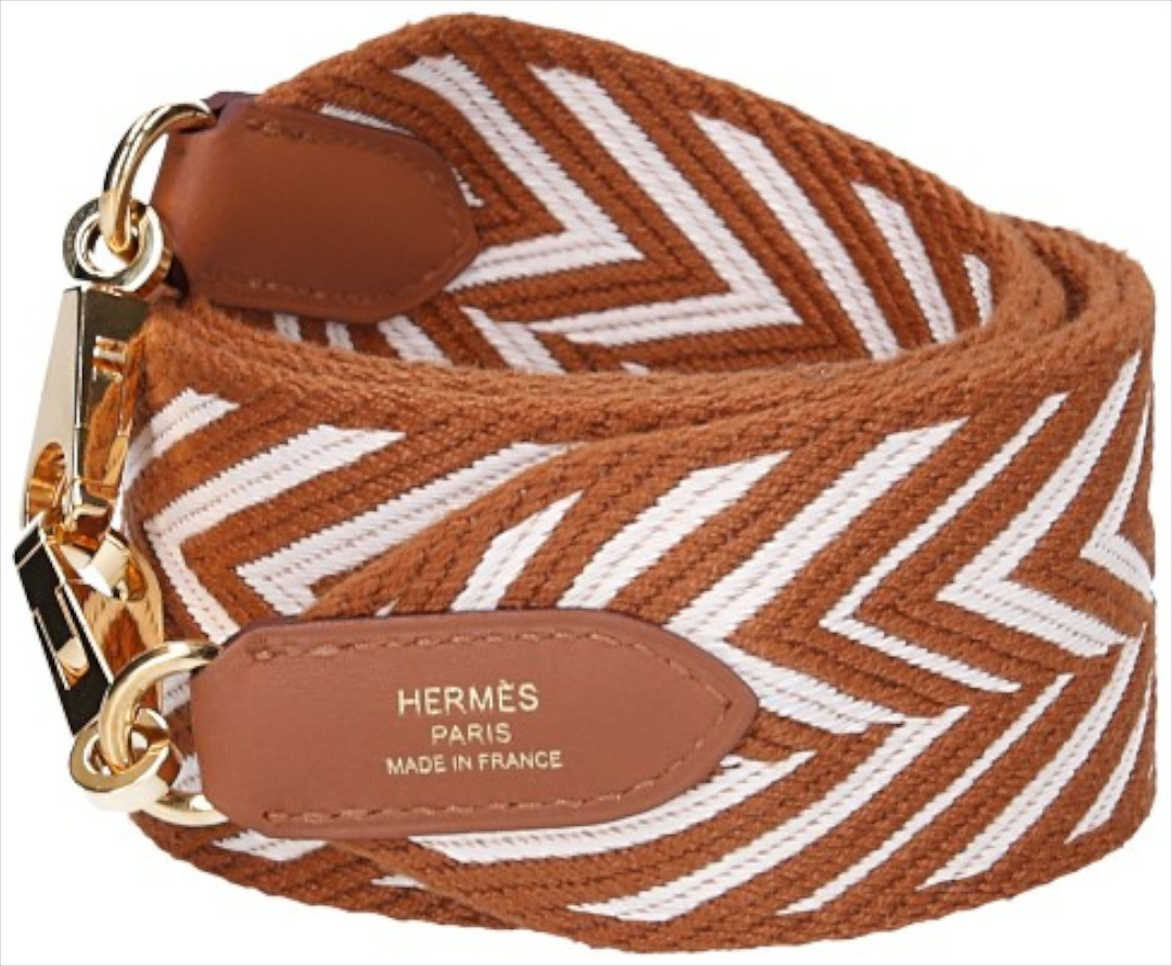 HERMÈS SCHULTERRIEMEN 'ZIGZAG' AUS SWIFT KALBSLEDER UND TEXTIL IN GOLD/BLANC/GOLD MIT GHW HERMÈS SCHULTERRIEMEN 'ZIGZAG' AUS SWIFT KALBSLEDER UND TEXTIL IN GOLD/BLANC/GOLD MIT GHW