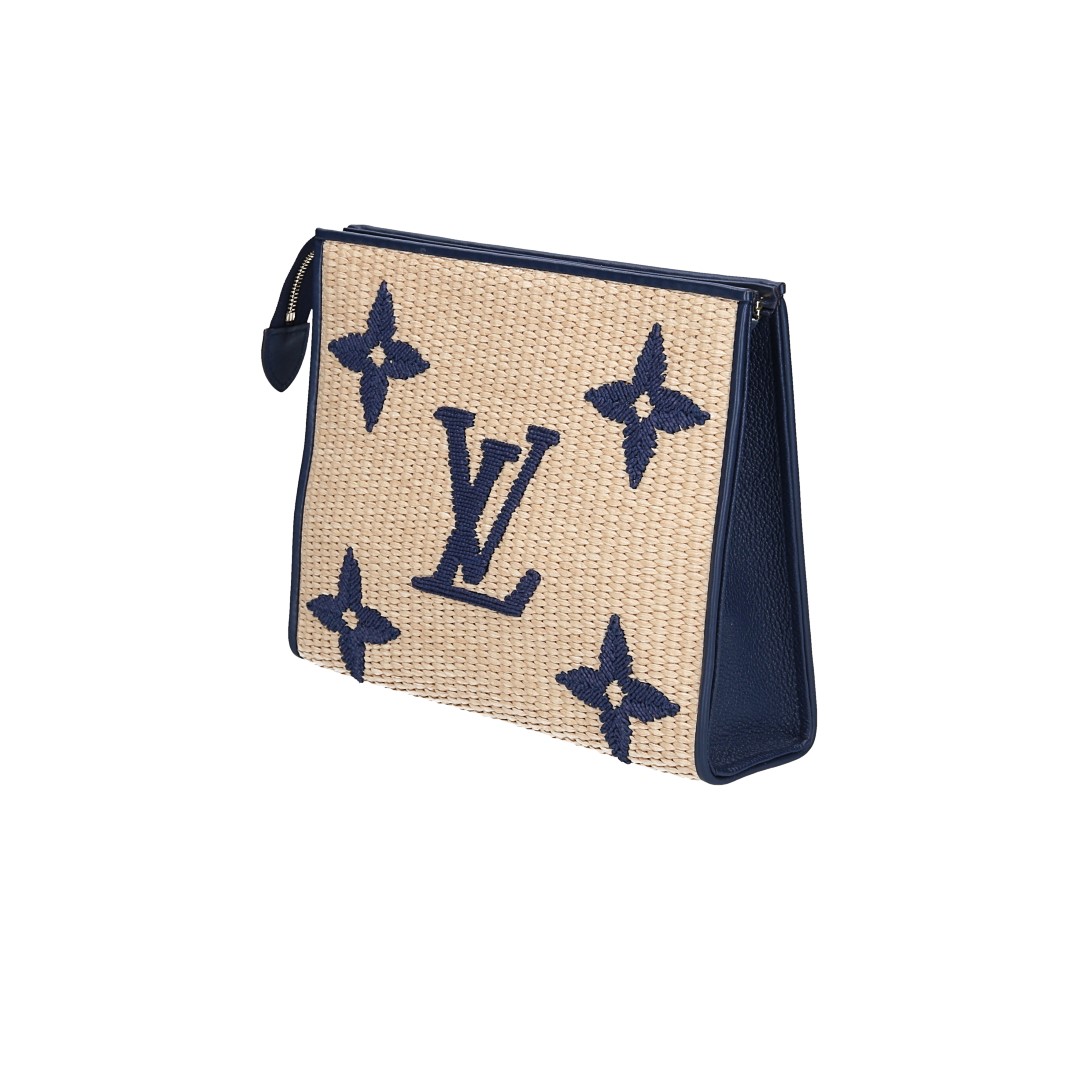 LOUIS VUITTON POCHE TOILETTE 26 CLUTCH AUS MONOGRAM RAFFIA IN BLEU (M80352)