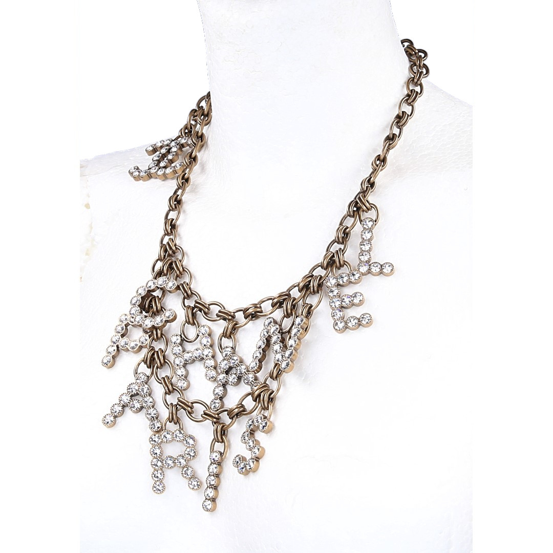 48295-Chanel-Halskette2_2D_0002 CHANEL HALSKETTE AUS ALTGOLDFARBENEM METALL MIT STRASS BESETZT