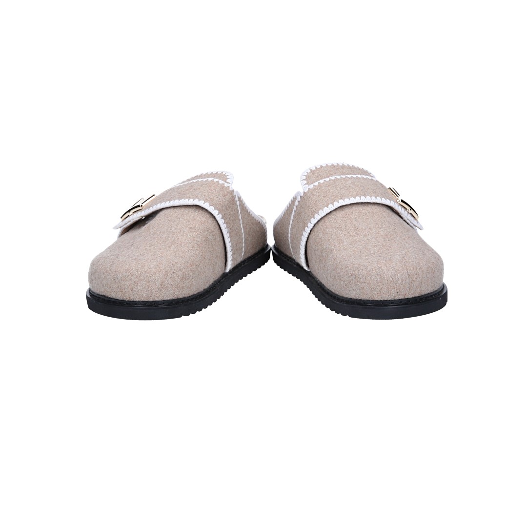 LOUIS VUITTON PANTOLETTEN SCHUHE 'LV COSY FLAT COMFORT CLOG' AUS WOLLE IN BEIGE GR. 42