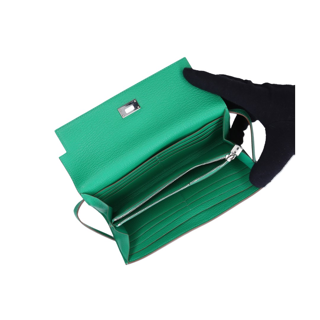 48037-Hermes-Portemoneie-Gr-n_2D_0005 HERMÈS BRIEFTASCHE KELLY CLASSIQUE AUS CHEVRE MYSORE IN MENTHE MIT PHW