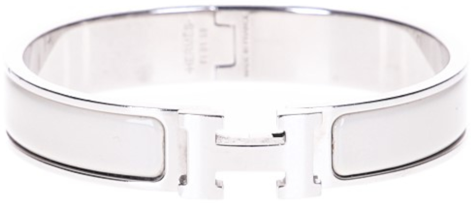 HERMÈS ARMREIF SCHMAL 'CLIC H' AUS METALL UND EMAIL IN BLANC MIT PHW GR. GM