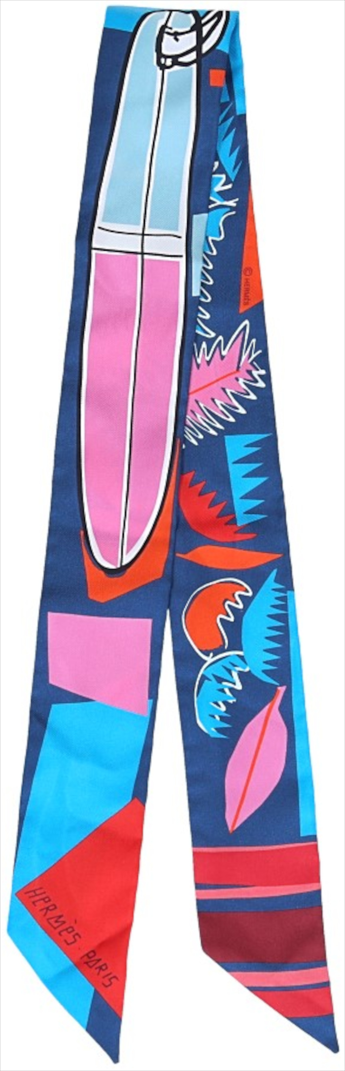 HERMÈS TWILLY 5X86CM 'SEA, SURF AND FUN' AUS SEIDE IN ROUGE/BLEU