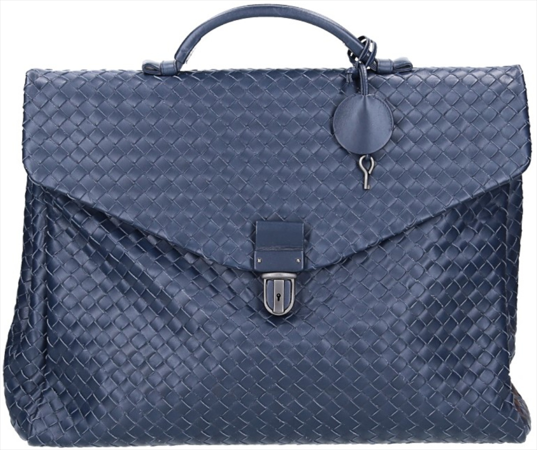 BOTTEGA VENETA AKTENTASCHE AUS INTRECCIATO LEDER IN BLAU BOTTEGA VENETA AKTENTASCHE AUS INTRECCIATO LEDER IN BLAU
