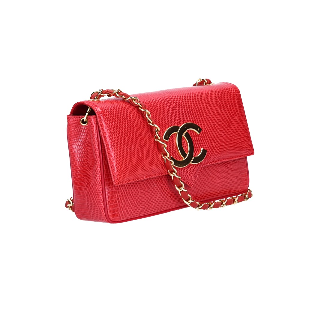 50978-Chanel-Flap-Bag_2D_0008 CHANEL SINGLE FLAP HANDTASCHE AUS ECHSEN-LEDER IN DER FARBE ROT MIT GHW