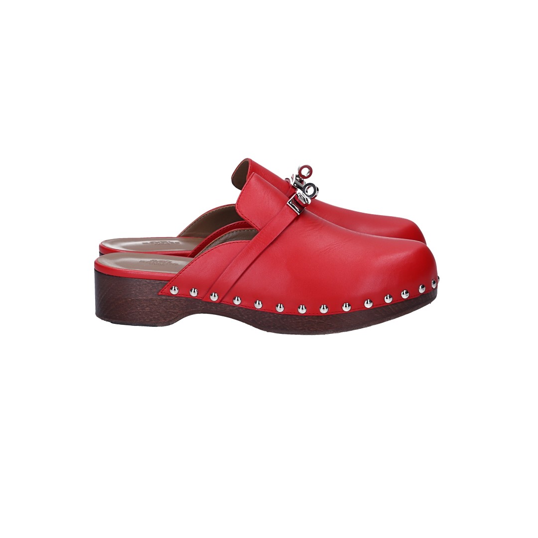 HERMÈS CLOGS SCHUHE 'CARLOTTA' AUS KALBSLEDER IN ROT IN GR. 38