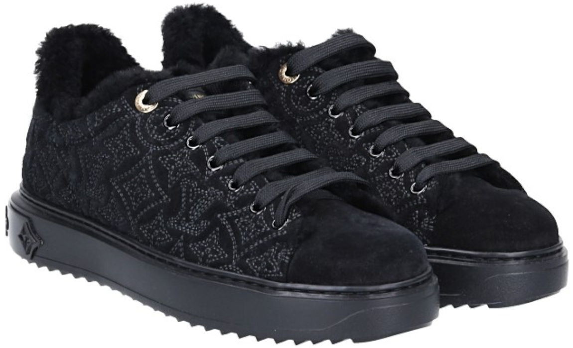 LOUIS VUITTON SNEAKER SCHUHE 'TIME OUT' AUS VELOURS-KALBSLEDER UND LAMMFELL IN SCHWARZ GR. 39,5