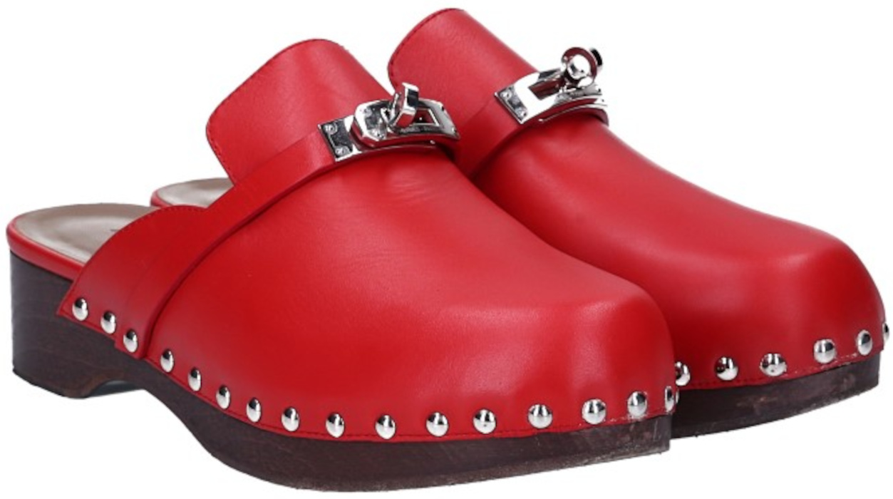 HERMÈS CLOGS SCHUHE 'CARLOTTA' AUS KALBSLEDER IN ROT IN GR. 38