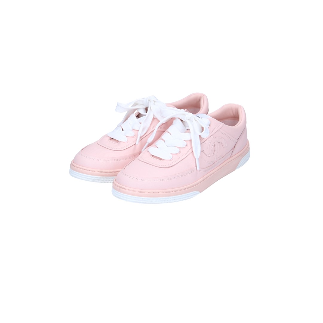 CHANEL SNEAKER SCHUHE AUS SUEDE LEDER IN ROSA UND WEISS GR. 38 (L G39978)