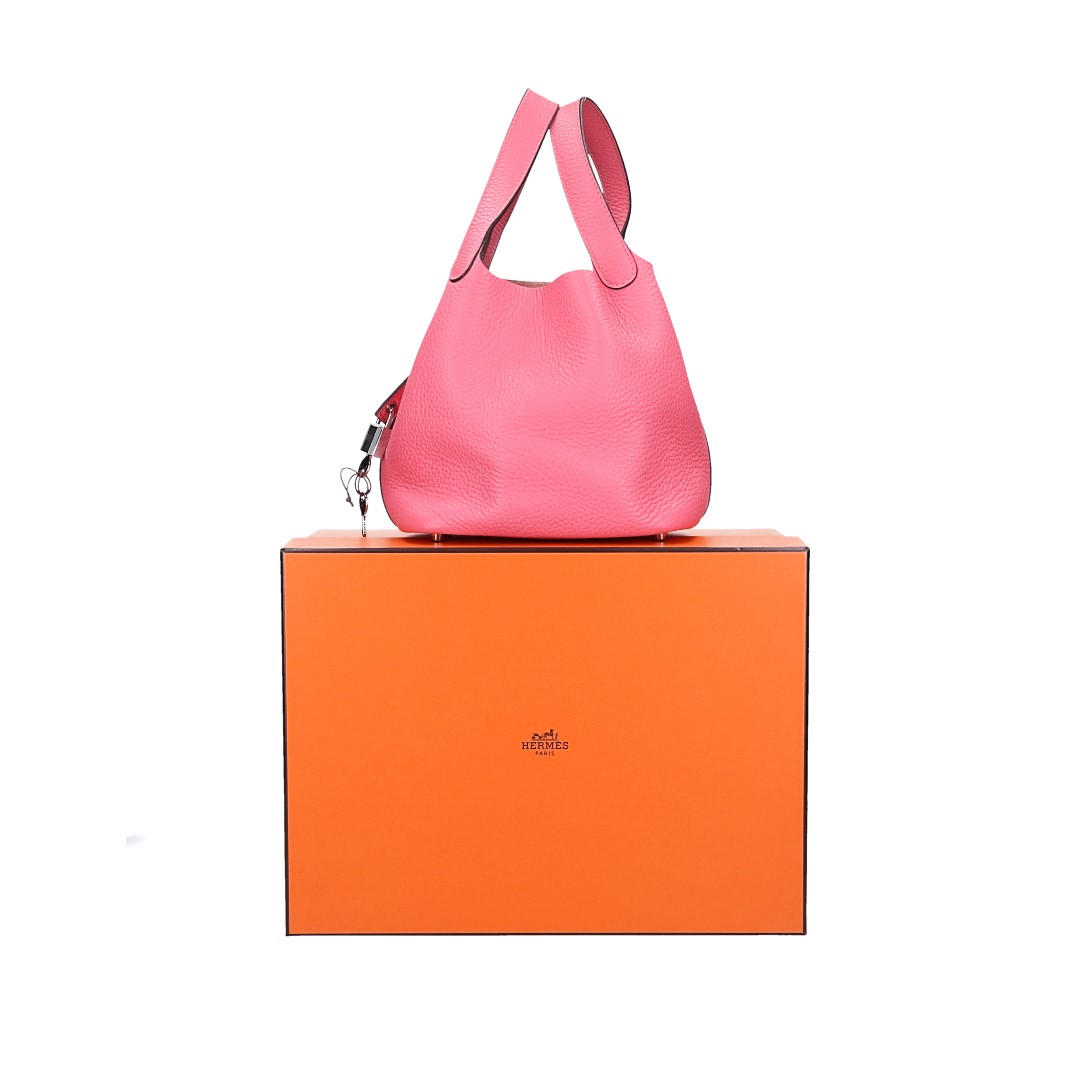 HERMÈS PICOTIN LOCK 18 HANDTASCHE AUS TAURILLON CLEMENCE LEDER IN ROSE AZALEE MIT PHW