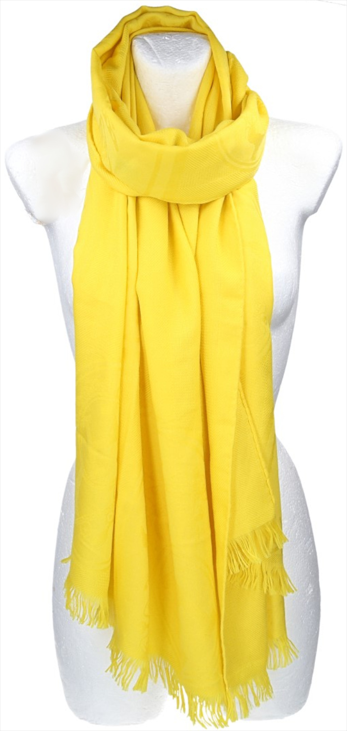 HERMÈS SCARF CASHMERE / SILK STOLE 'NEW LIBRIS' 75 x 213 CM IN VIVID YELLOW