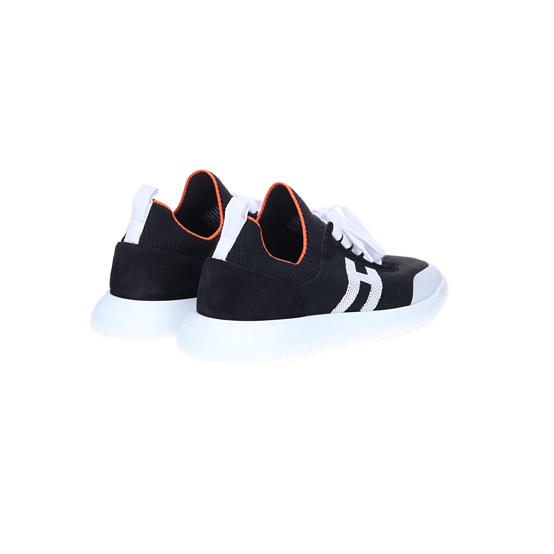 HERMÈS SNEAKER SHOES 'DUEL' MADE OF WOVEN FABRIC AND CALFSKIN IN SILVER IN SIZE 39