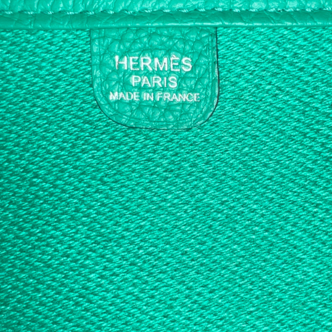 HERMÈS ÉVELYNE III 33 HANDTASCHE AUS TWILL H/CLÉMENCE LEDER IN ÉCRU/MENTHE MIT PHW